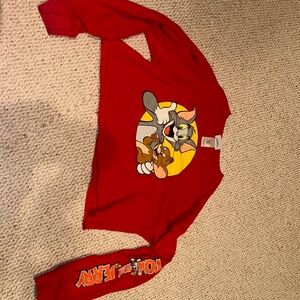 red cropped sweatshirt